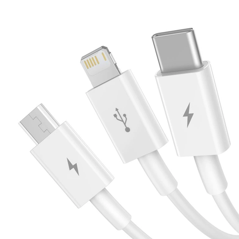 Baseus Superior Series Fast Charging Data Cable USB to M+L+C 3.5A, 1.5m – White Image 1