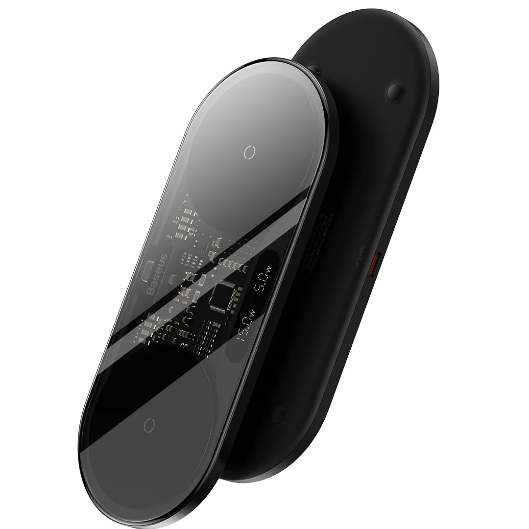Baseus Digital LED Display 2 in 1 Wireless Chargers 20W - Black Image 1