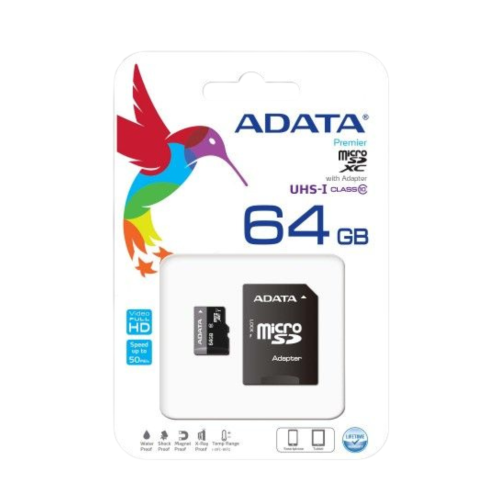 Adata 64GB Micro SD Class-10 SDXC-UHX-I Memory Card With Adapter Image 0