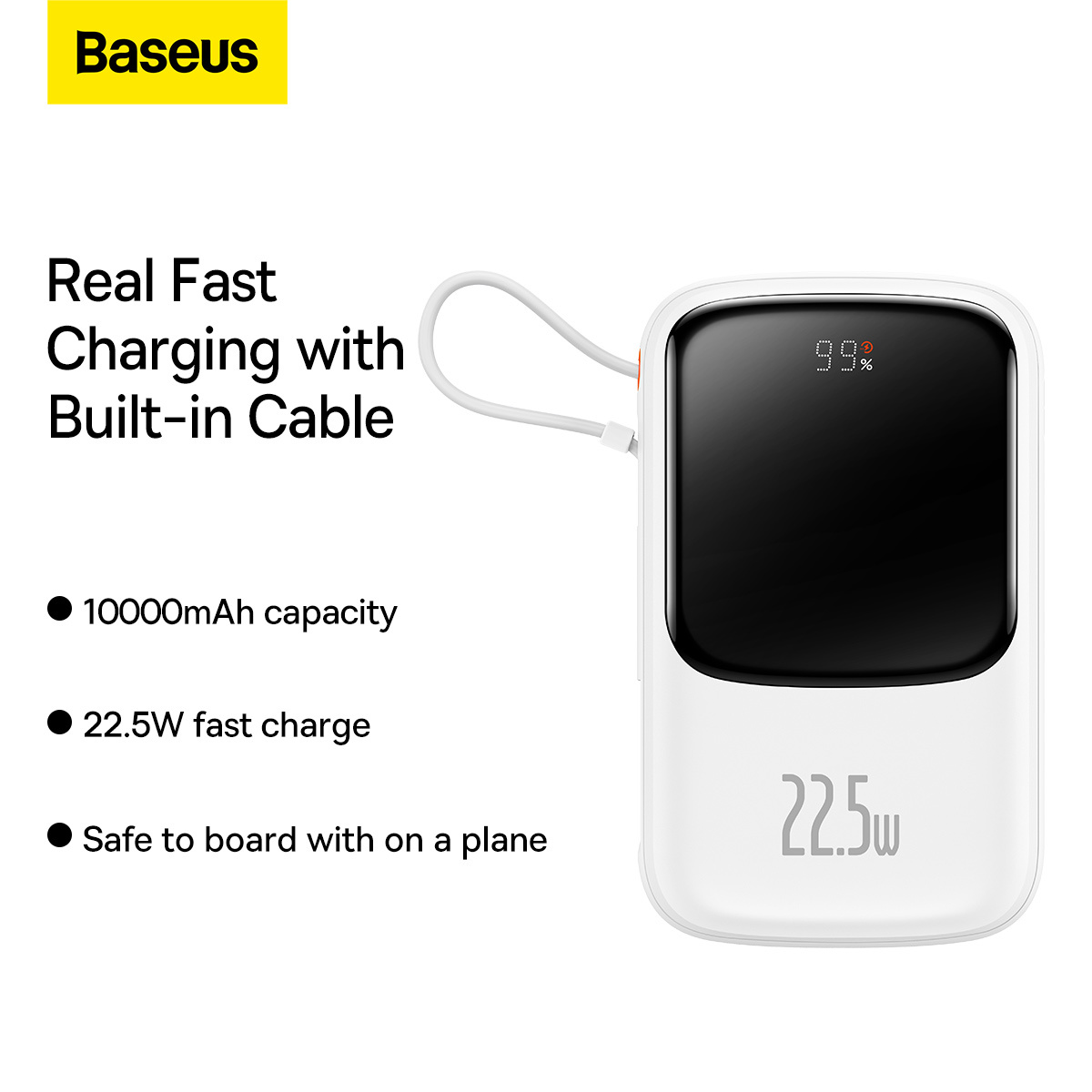 Baseus Qpow Pro Digital Display 10000mAh 22.5W Fast Charge Type-C Power Bank – White Image 1