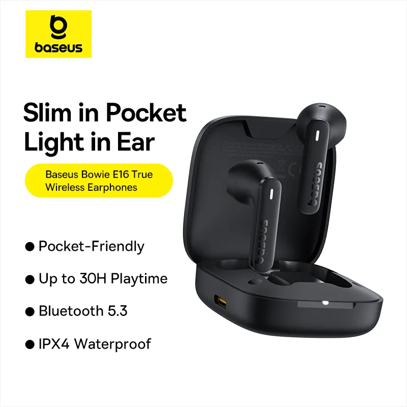 Baseus Bowie E16 TWS Bluetooth Earbuds- Black Image 1