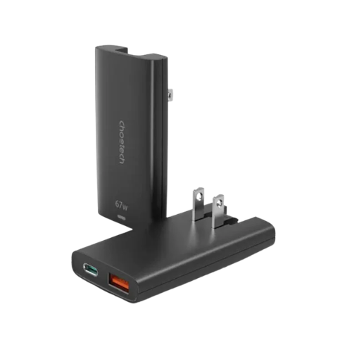 Choetech PD65W GAN Ultra thin USB-A + Type-C Wall Charger-Black Image 1