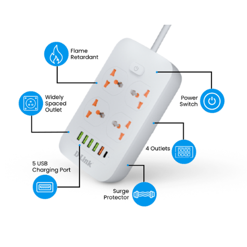 D-Link Power Strip with 4AC, 5USB, 1Type-C Port Image 1