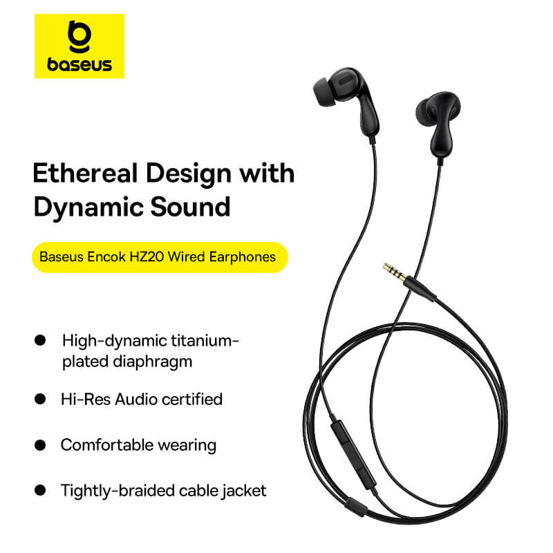 Baseus Encok HZ20 In-Ear Wired Earphones-Black Image 1