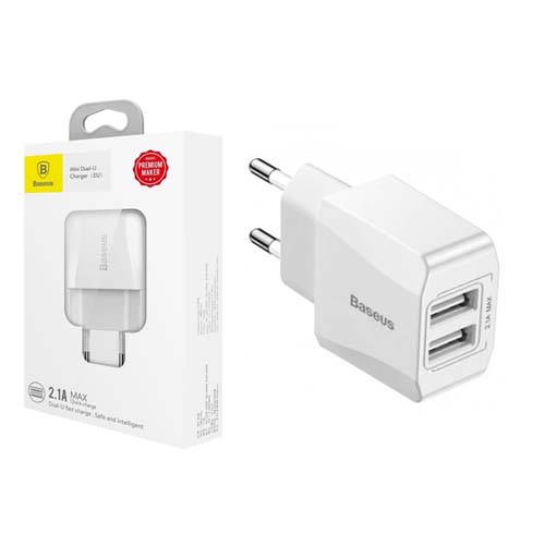 Baseus Mini 2.1A Dual USB Charging Adapter-White Image 2