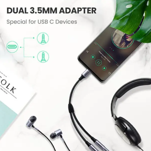 UGREEN AV144 (30732) USB C to 2x3.5mm Audio Cable - Space Gray Image 1