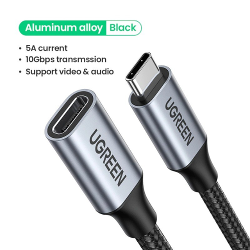 UGREEN US372 (80810) USB-C Male to Female Gen2 5A Braided Cable 0.5m-Black Image 2