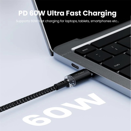 Vyvylabs Crystal Series Fast Charging Data Cable Type-C to Type-C 60W-Black Image 1