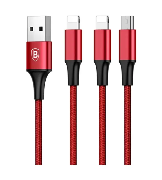 Baseus Rapid Series 3-in-1 Cable Micro USB+Dual Lightning 3A 1.2M-Red Image 3