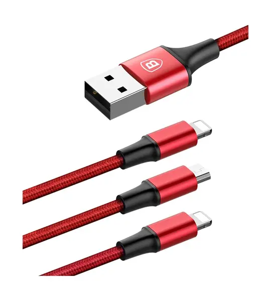 Baseus Rapid Series 3-in-1 Cable Micro USB+Dual Lightning 3A 1.2M-Red Image 2