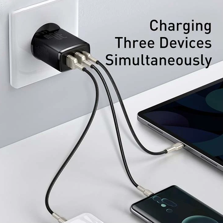 Baseus Compact Quick Charger Dual USB+Type-C 30W - Black Image 1