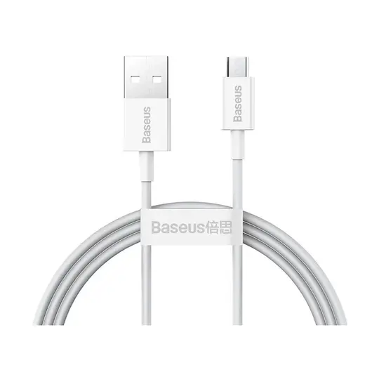 Baseus USB Male to Micro USB Male 1 Meter Charging & Data Cable – White Image 3