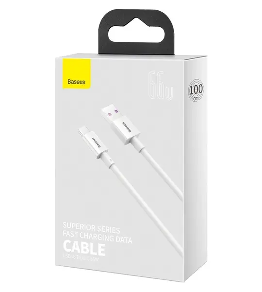 Baseus Superior Series Fast Charging Cable 1 Meter 66W USB to Type-C - White Image 1